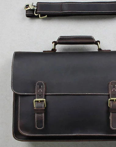 Handmade leather men Briefcase messenger dark coffee shoulder bag vintage bag